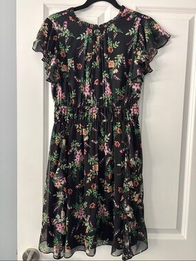 Shoshanna Floral mini dress. Black multi floral with ruffles. Size 4.